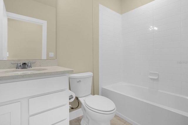 full bathroom featuring vanity, shower / washtub combination, tile patterned floors, and toilet