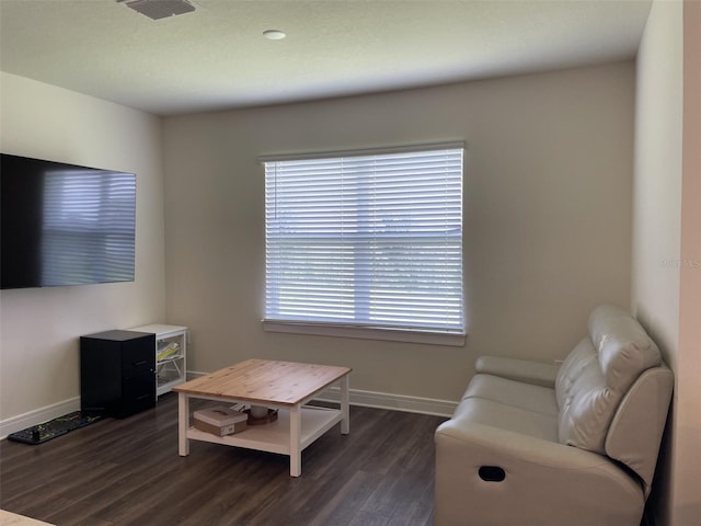 living area featuring dark wood-type flooring and a wealth of natural light