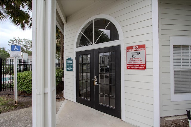 property entrance with french doors