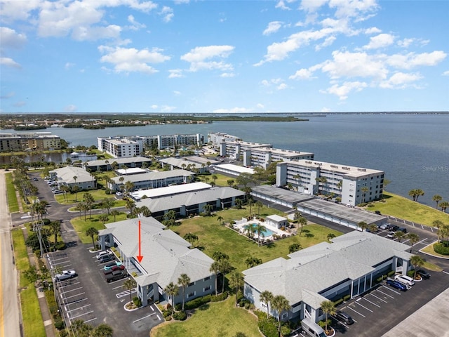 bird's eye view featuring a water view