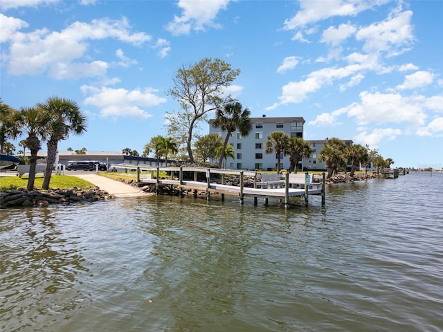 view of dock with a water view