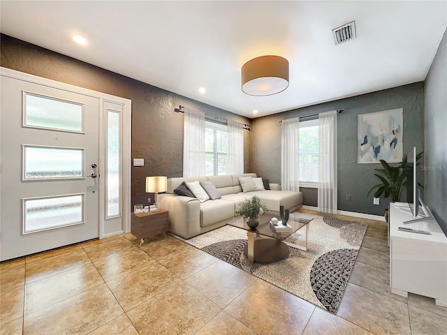 view of tiled living room