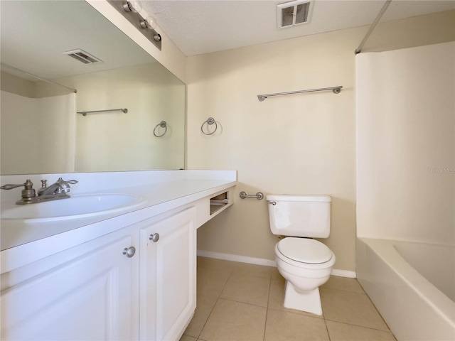 full bathroom with tile patterned flooring, vanity, toilet, and washtub / shower combination