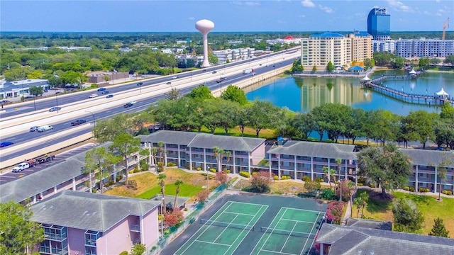 aerial view featuring a water view