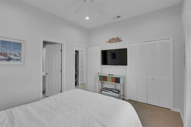 bedroom with carpet flooring and ceiling fan