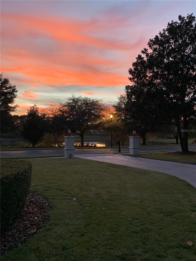 view of yard at dusk