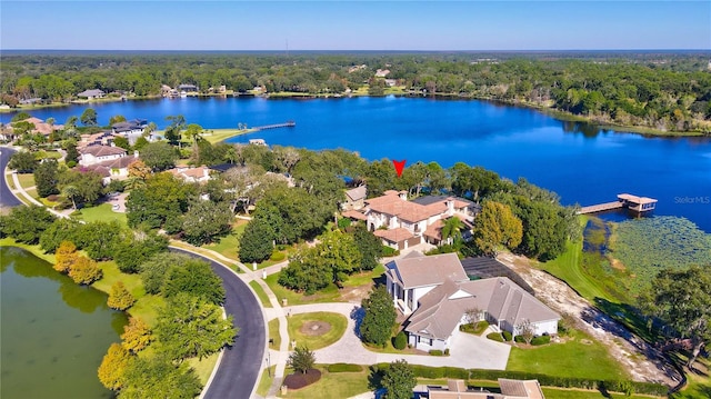 aerial view featuring a water view