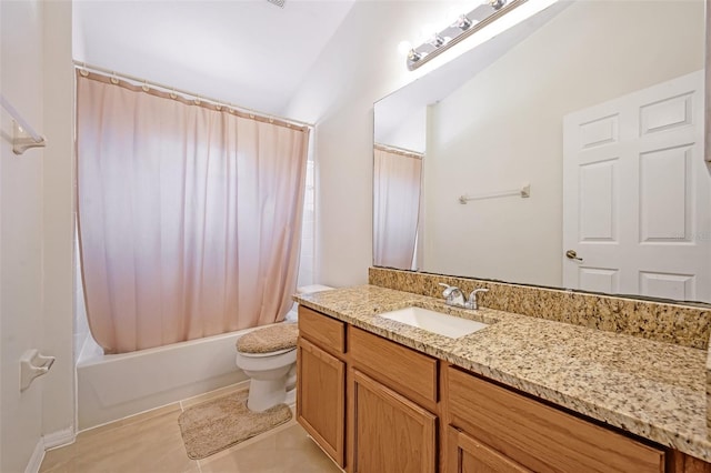 full bathroom featuring tile patterned floors, toilet, vanity, and shower / tub combo