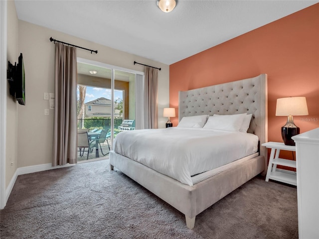 bedroom featuring carpet floors and access to exterior