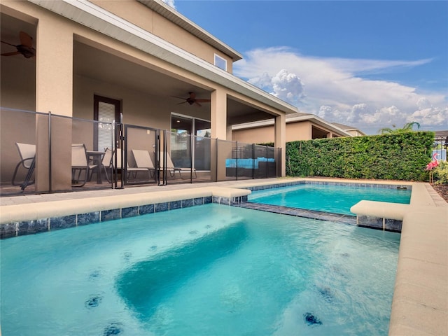 view of swimming pool with ceiling fan