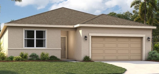 view of front of home with a garage and a front yard