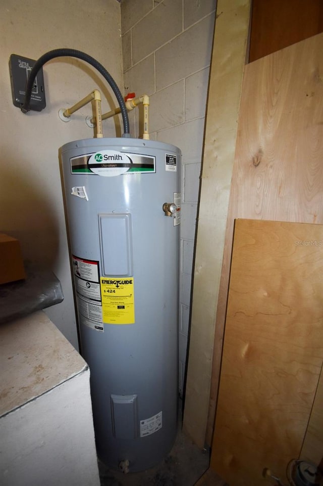 utility room featuring water heater