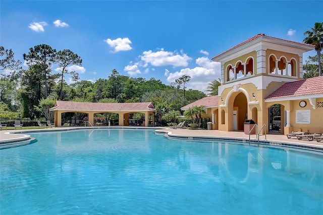 view of swimming pool with a patio