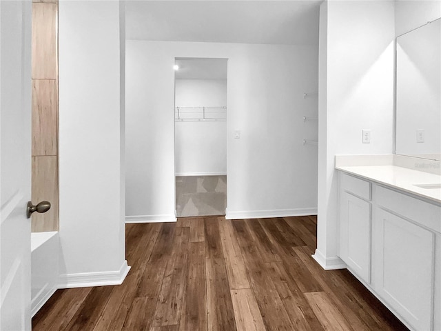 bathroom featuring hardwood / wood-style flooring and vanity