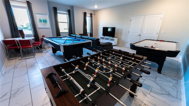 game room with light tile flooring and billiards