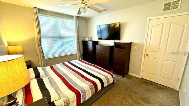 bedroom with carpet flooring and ceiling fan