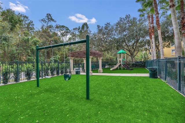 view of play area with a lawn