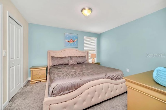 carpeted bedroom with a closet