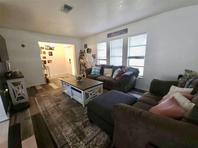 living room with wood-type flooring