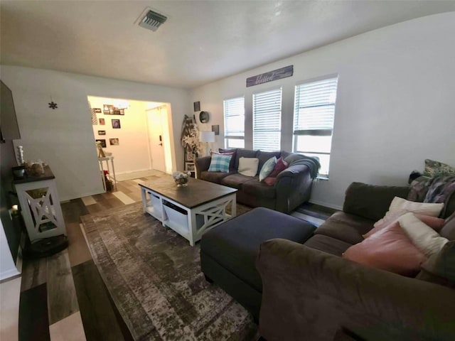 living room with hardwood / wood-style floors