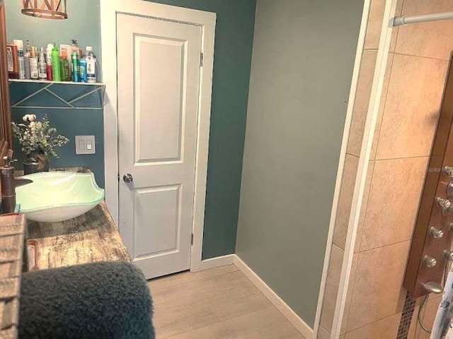 bathroom featuring sink and hardwood / wood-style floors