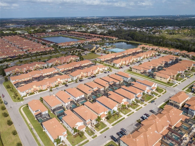 aerial view with a water view