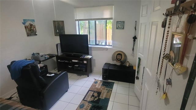 living room with light tile patterned floors