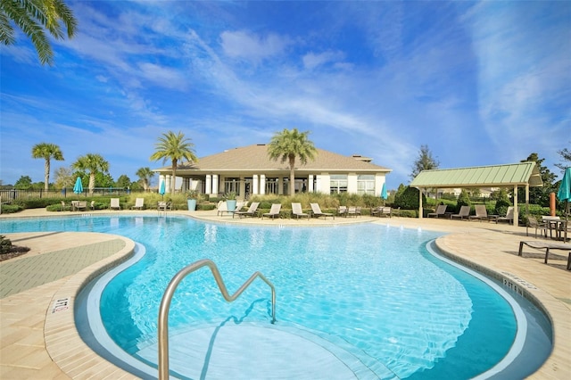 view of pool featuring a patio area and a gazebo