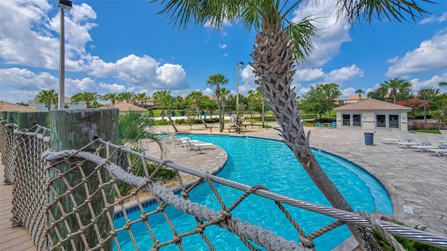 view of pool featuring a patio area