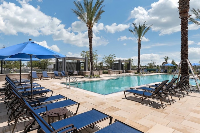 view of pool featuring a patio area