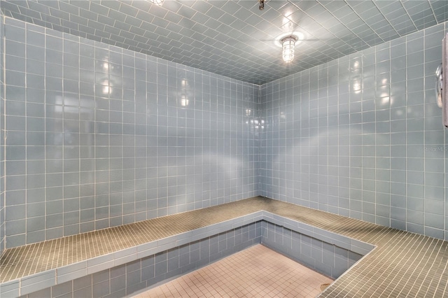 bathroom featuring tile flooring and tile walls