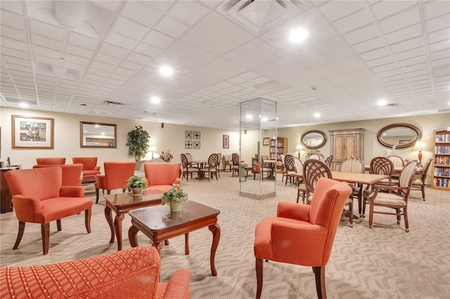 living room featuring light colored carpet