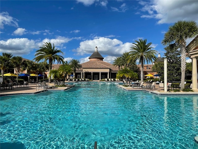 community pool with a patio