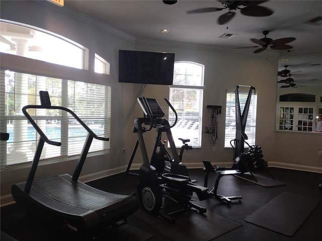 exercise area with crown molding