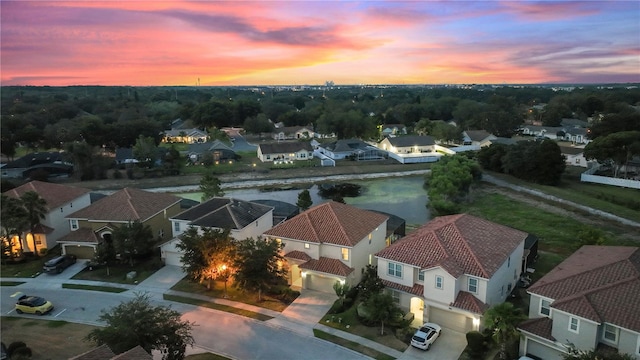 view of aerial view at dusk