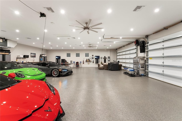 garage with ceiling fan