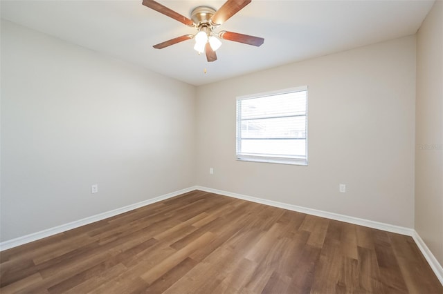 unfurnished room with wood-type flooring and ceiling fan