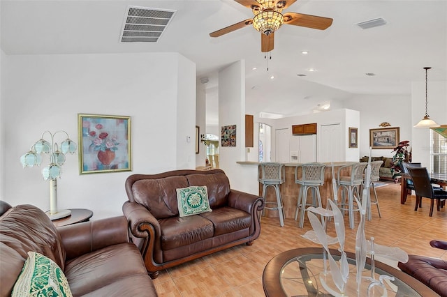 living room with ceiling fan