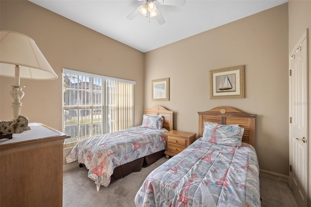 bedroom with carpet floors and ceiling fan