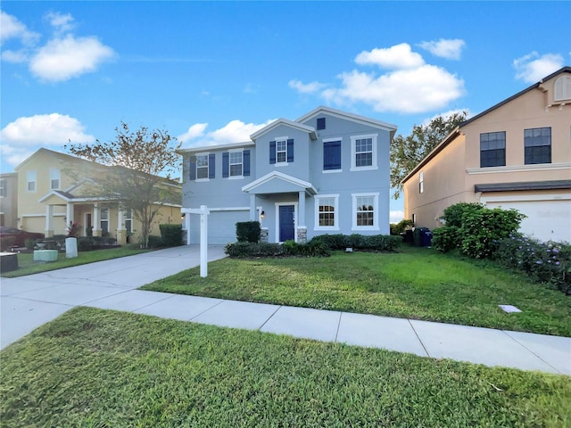 view of front of property with a garage and a front yard