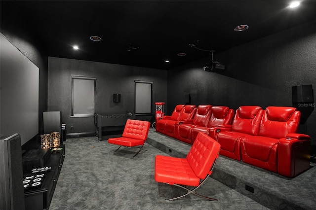 home theater room with carpet flooring