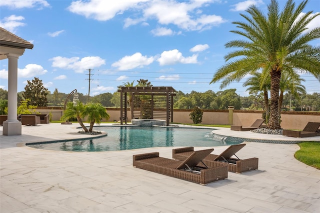 view of swimming pool featuring a pergola and a patio