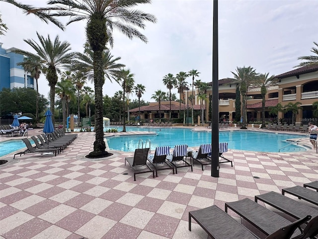 view of pool featuring a patio area