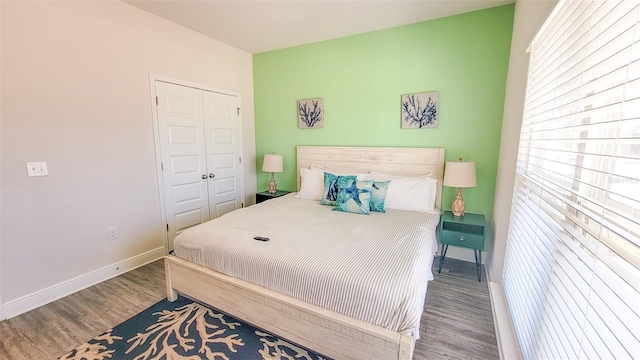 bedroom featuring a closet and hardwood / wood-style floors