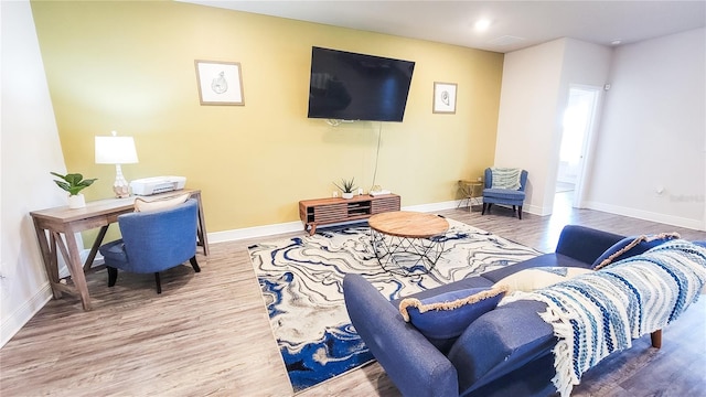 living room with hardwood / wood-style flooring