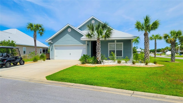 view of front of property featuring a garage and a front lawn