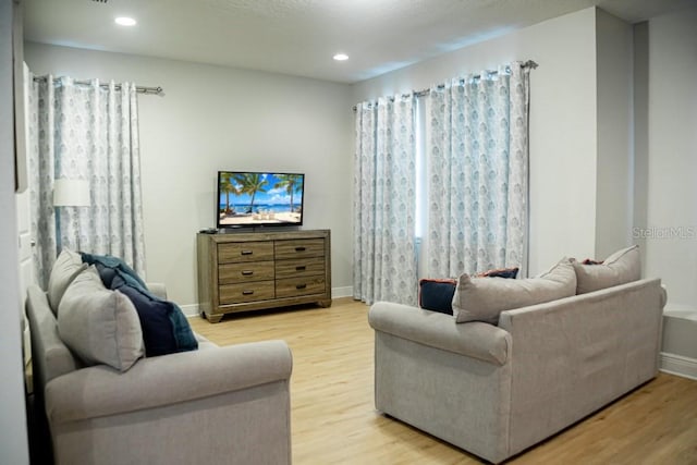 living room with light hardwood / wood-style flooring