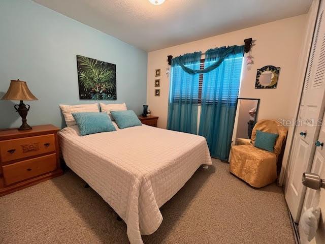 carpeted bedroom with a closet