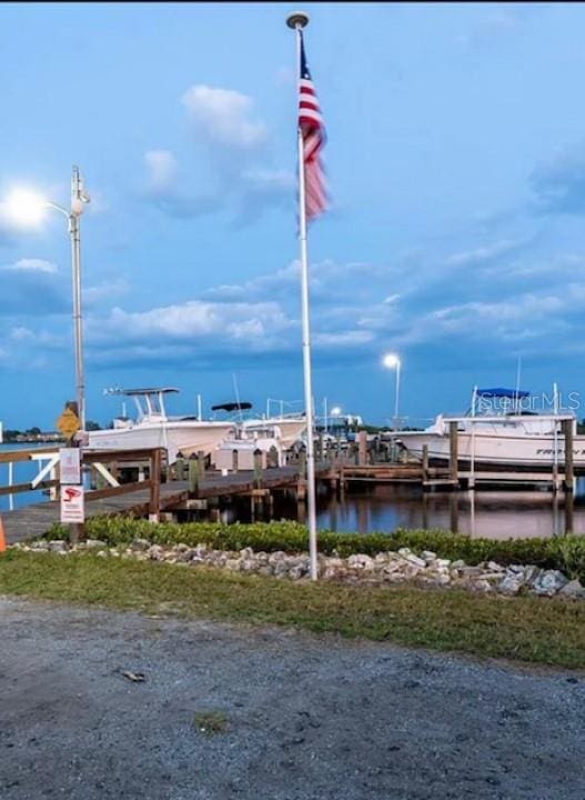 view of dock with a water view