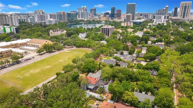 aerial view with a view of city and a water view